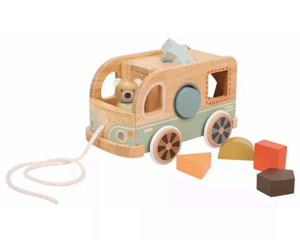 Spielba Holzspielwaren Nachziehspielzeug Bus Bär