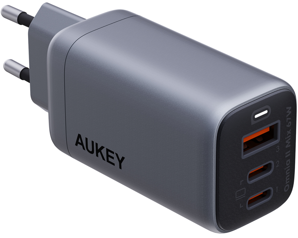 AUKEY OmniaMix II 67W GaN PD PA-B6U GY 3-Port, Wall Charger