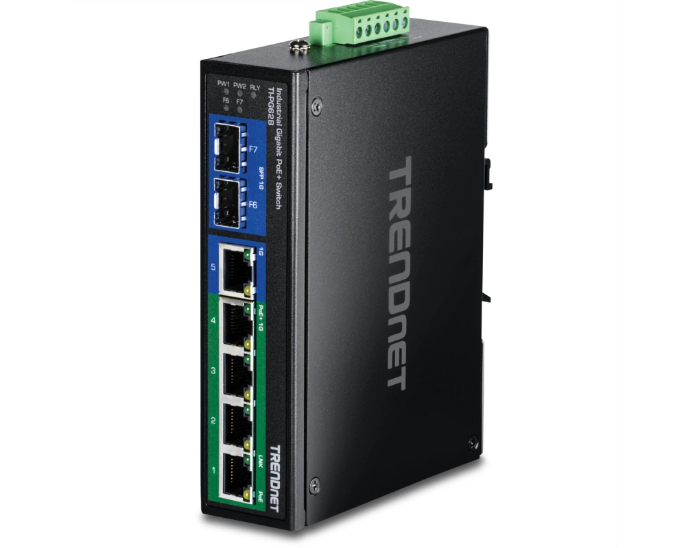 TRENDnet TI-PG62B 7-Port Switch PoE+ 2SFP Industrial Gigabit