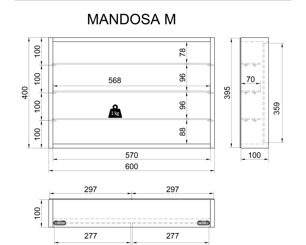 VCM Vitrine Mandosa M 60 x 40 cm, Schwarz