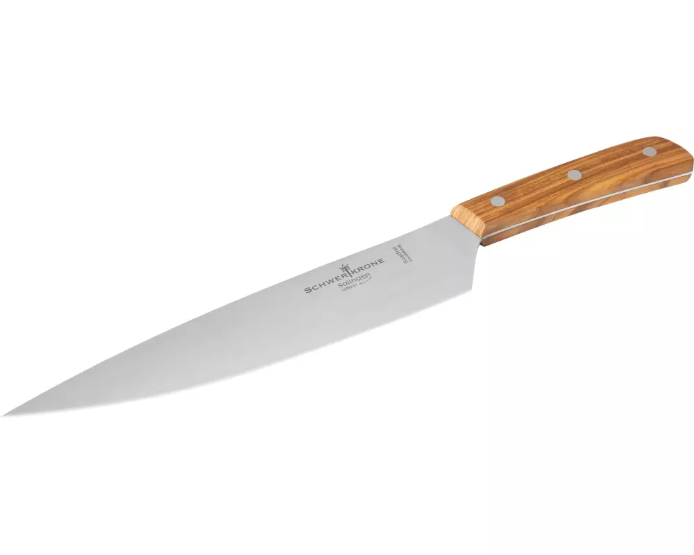 Schwertkrone Kochmesser gro3.5 cm 23,5 cm – olivenholz Silber/Braun