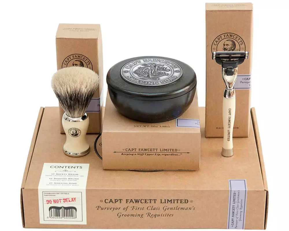 captain fawcett Shaving Gift Set Rasierset mit Rasierer Pinsel und Seife