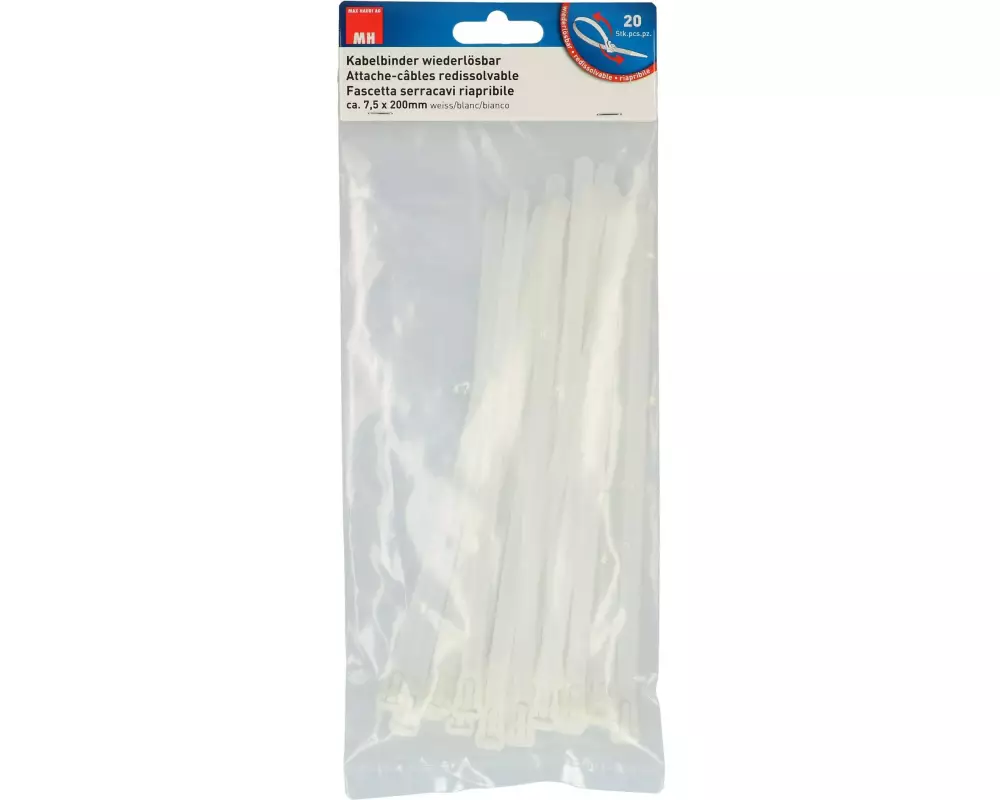 Max Hauri Kabelbinder 20 Stück Nature 200 mm x 7.5 mm
