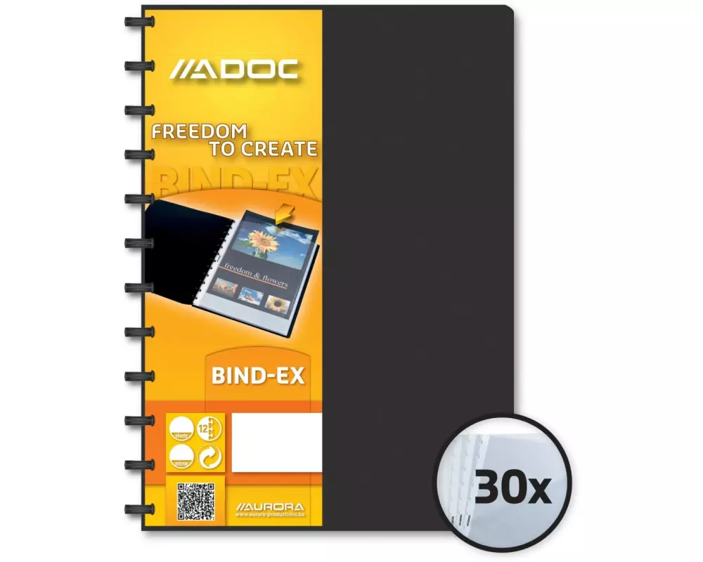 Adoc Sichtbuch Bind-Ex A4, 30 Taschen, Schwarz
