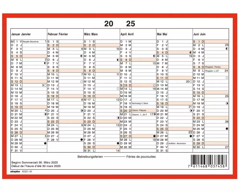 Simplex Wandkalender 2025