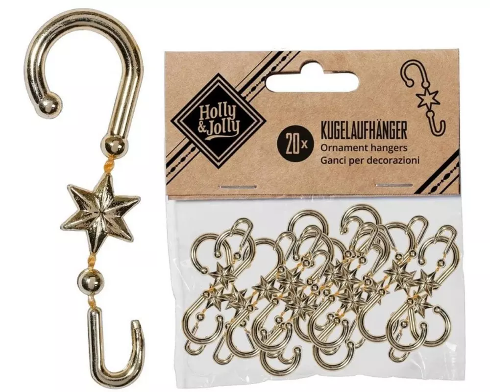Holly & Jolly Schnellaufhänger mit Stern Gold, 20 Stück