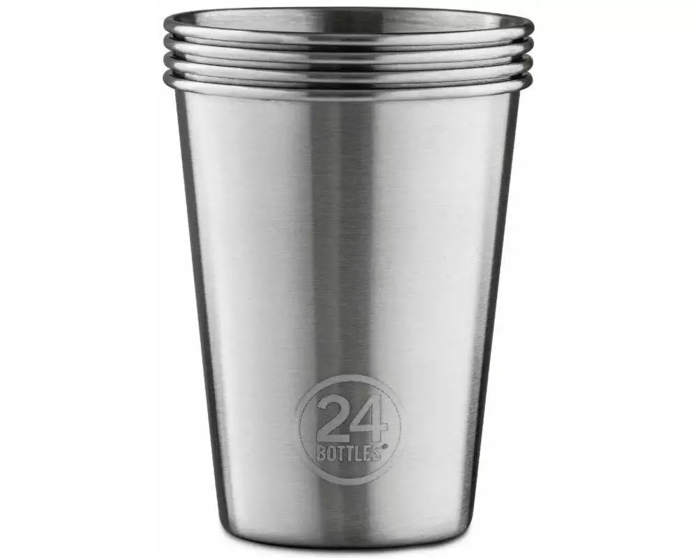 24Bottles Trinkbecher Party Cup 350 ml, 4 Stück, Silber