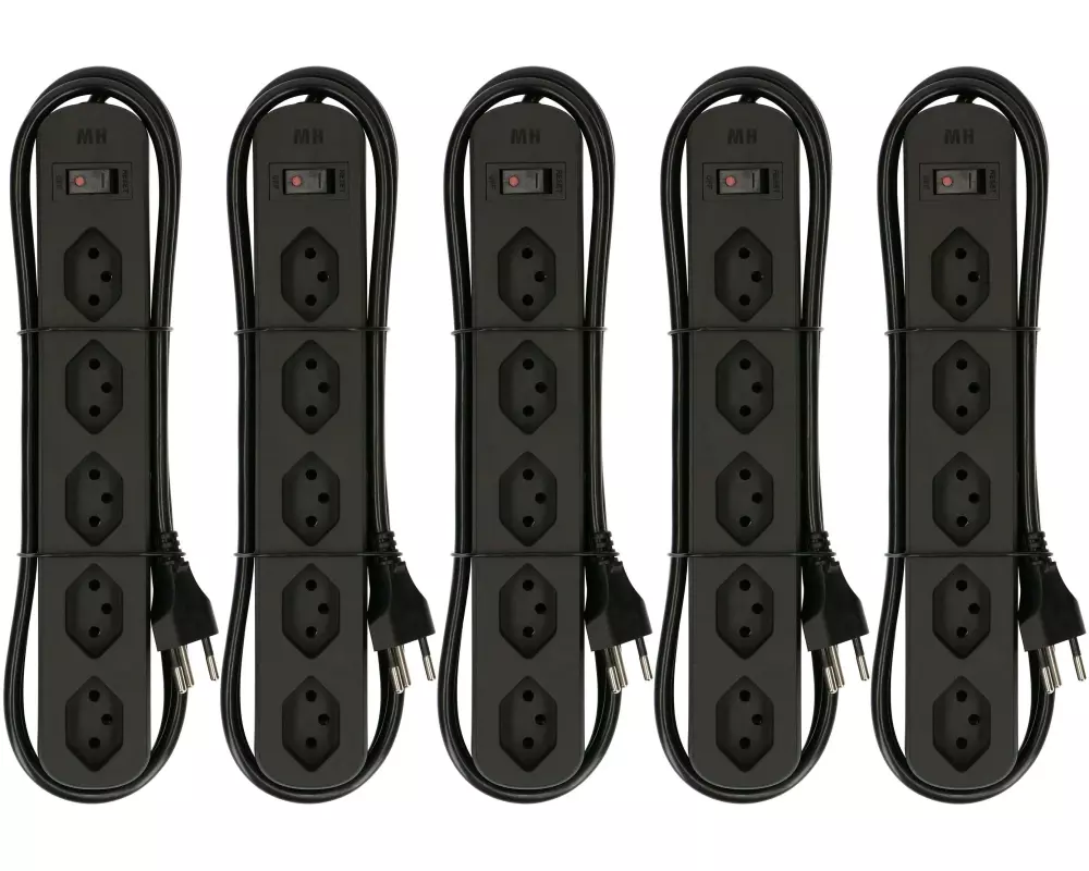 Max Hauri Steckdosenleiste Basic-Line 5x T13 horiz. Schwarz, Schalter