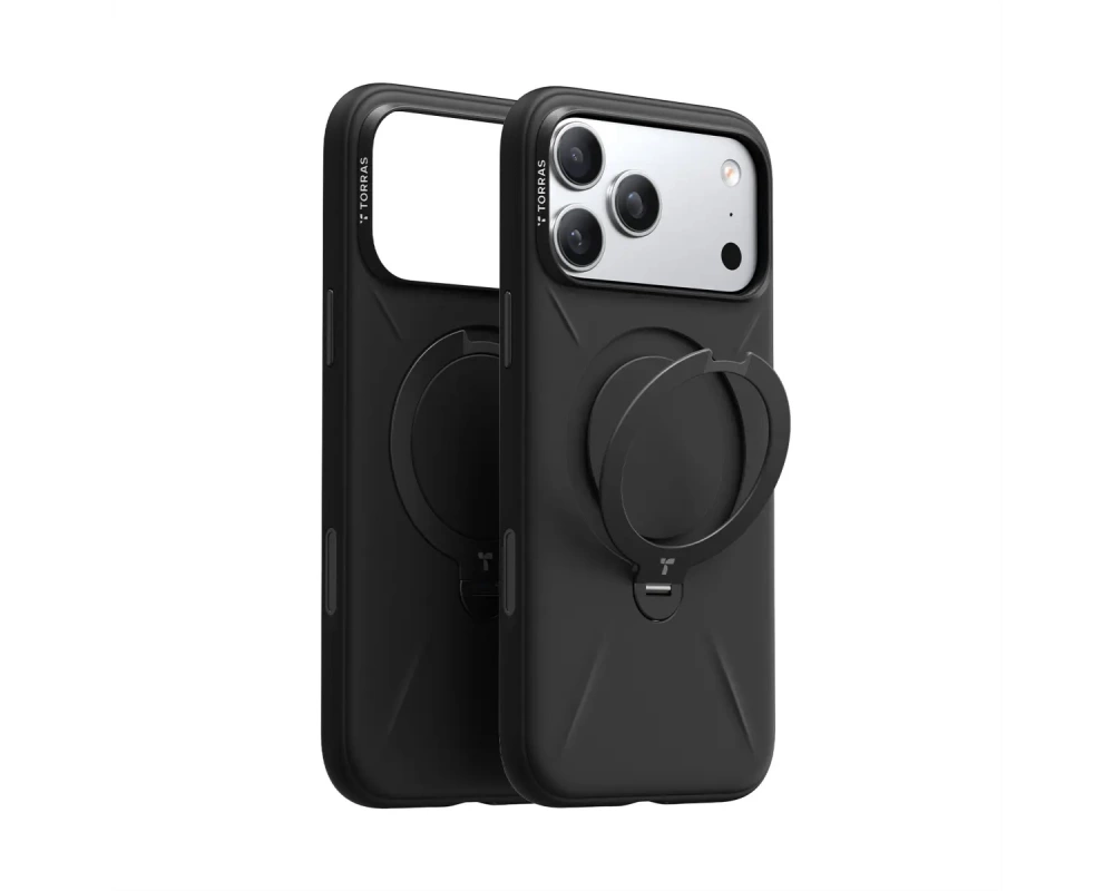 Torras Ostand Spin Softune Schutzhülle, iPhone 17 Pro Max, MagSafe, schwarz