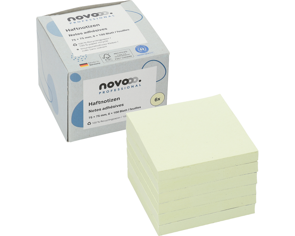 NOVOOO Haftnotizen Recycling 75x75mm 5654-11box gelb 6x100 Blatt