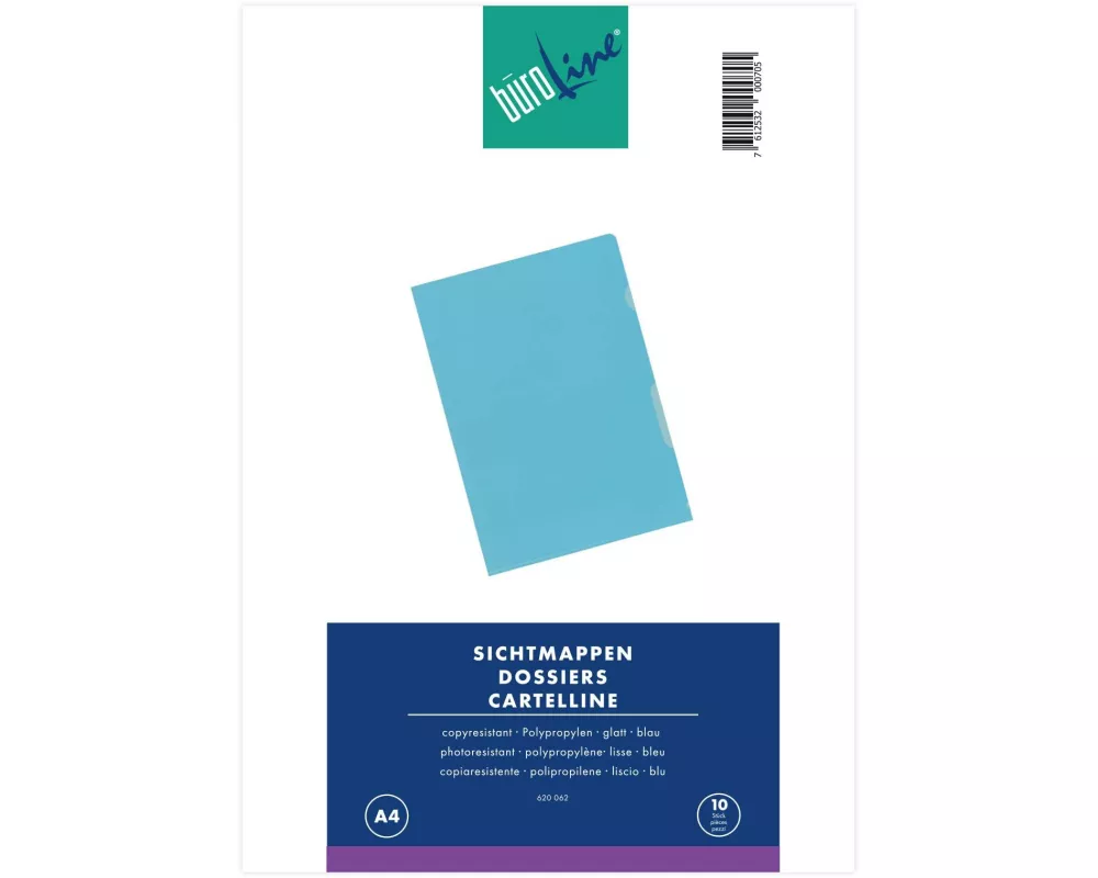 Büroline Sichthülle A4 Blau glatt, 100 Stück