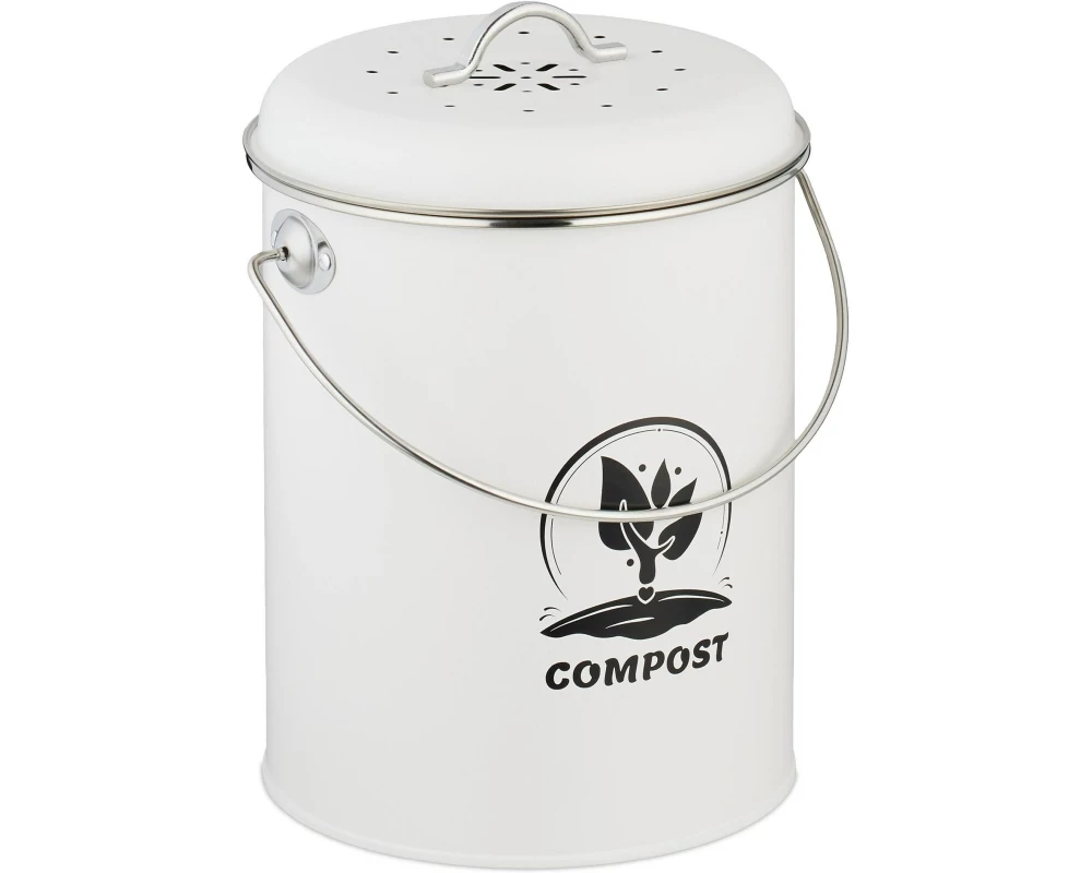 relaxdays Komposteimer mit Geruchsfilter 5.5 l, Silber/Weiss