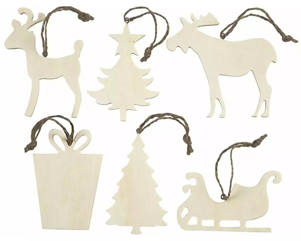 Creativ Company Deko Weihnachtsanhänger aus Sperrholz 7 - 9 cm, 6 Stück