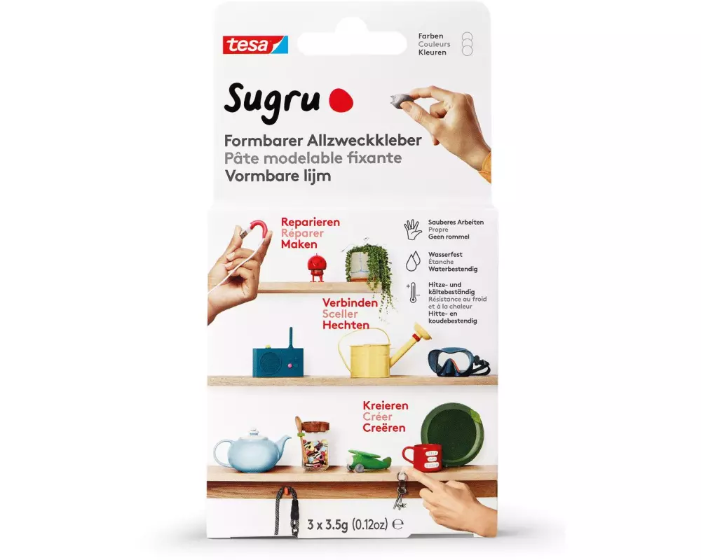 Sugru by Tesa Formbarer Allzweckkleber 3 x 3.5 g, Weiss