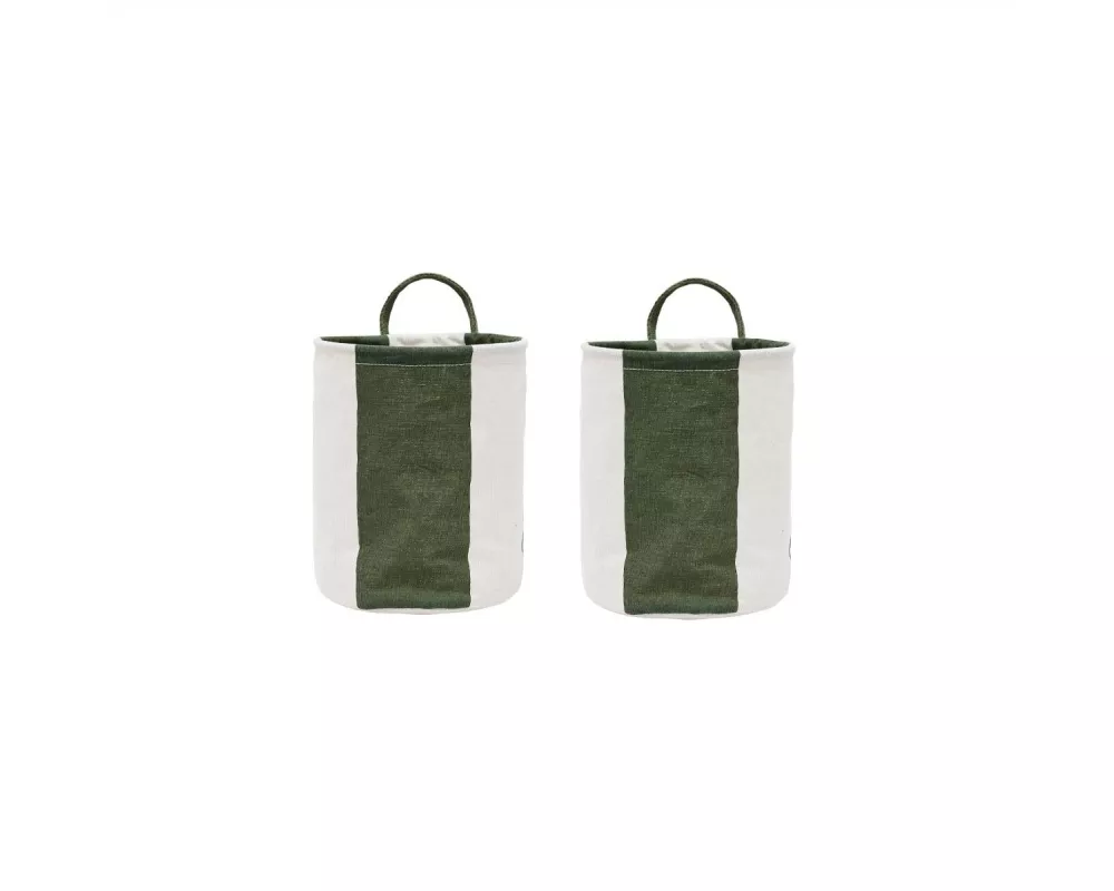 OYOY Wäschekorb Kara 2 Stück, 5 l, Dunkelgrün/Weiss