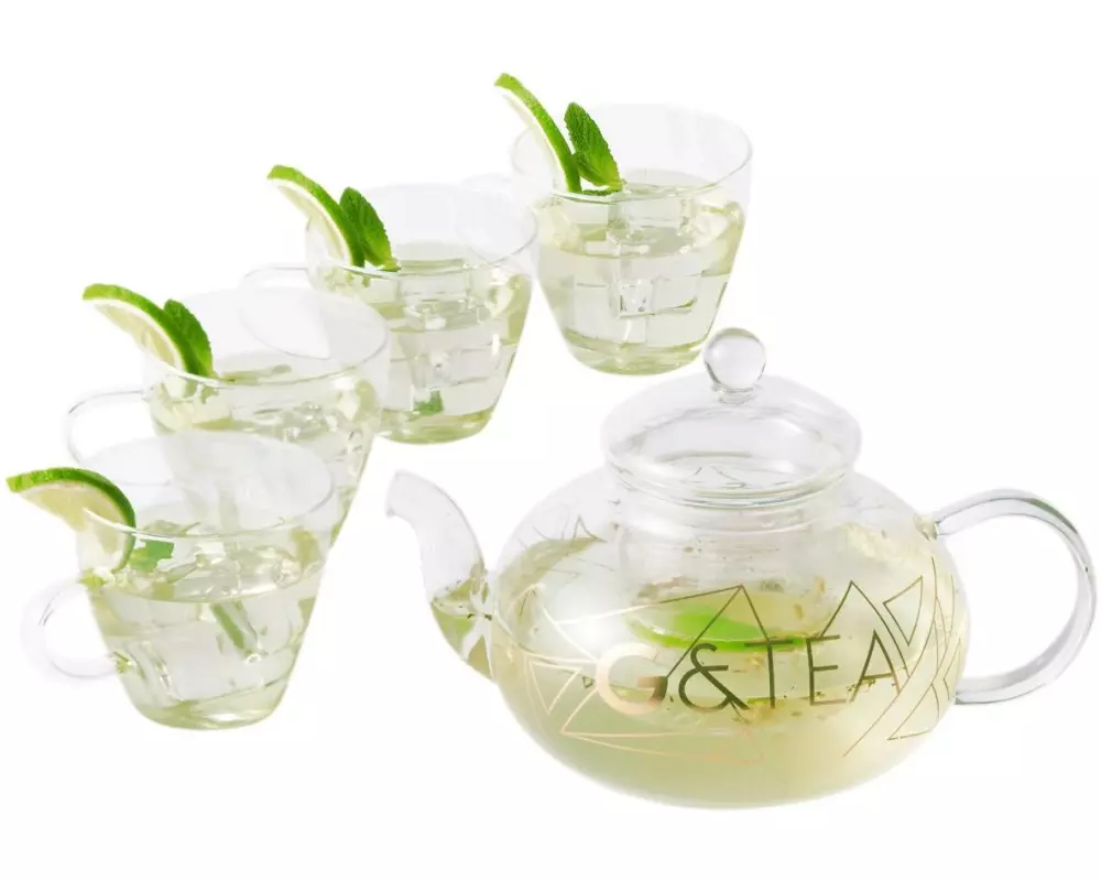 Oak & Steel Teekanne mit Tassen 0.8 l, Transparent