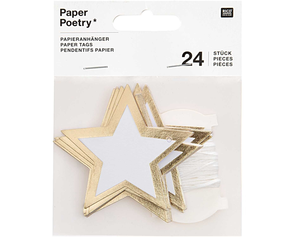 RICO DESIGN Geschenkanhänger Sterne 6.5cm 99001.85.32 gold 24 Stück