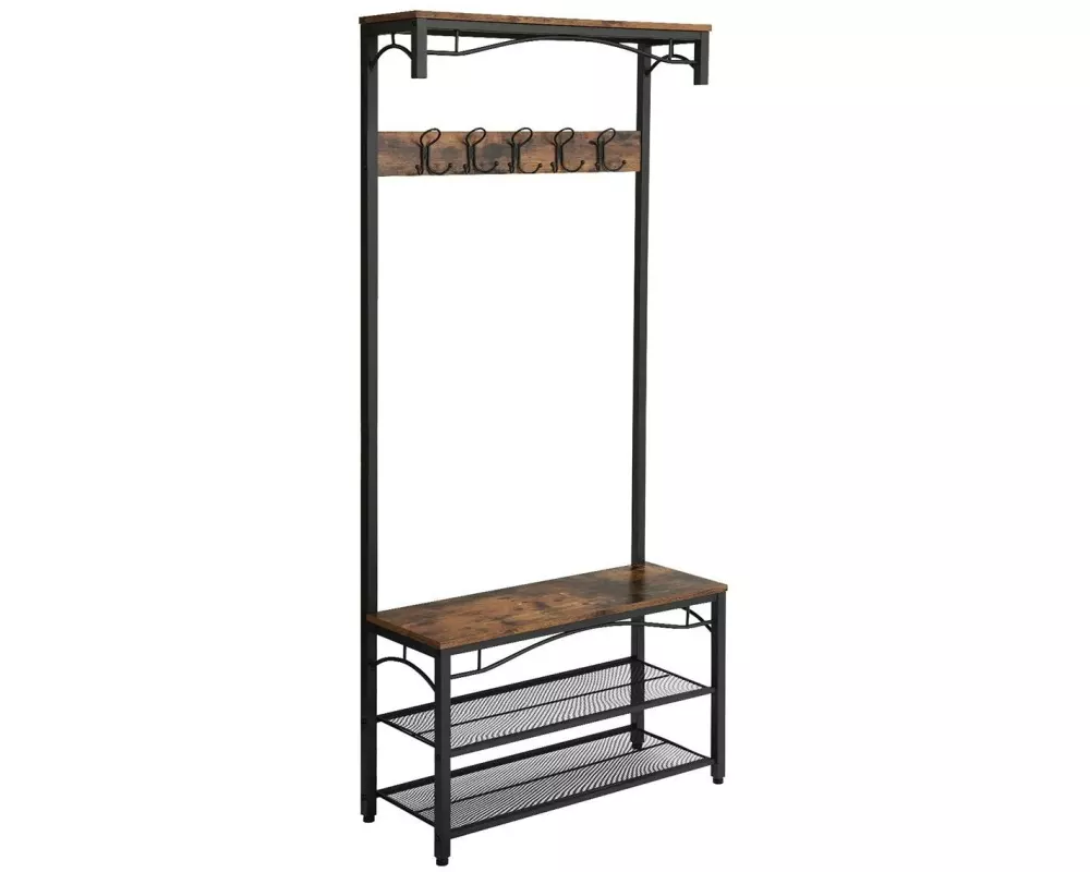 VASAGLE Garderobe mit Schuhregal 178.5 cm, Braun/Schwarz