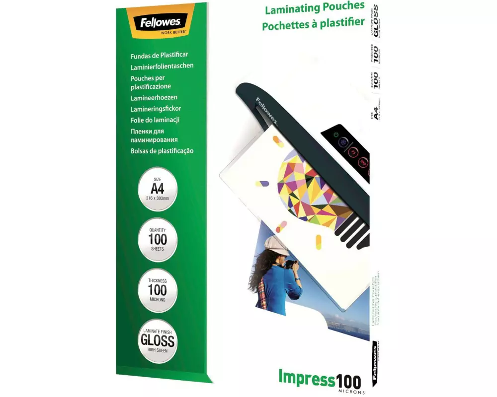 Fellowes Laminierfolie A4, 100 µm, 100 Stück, Glänzend