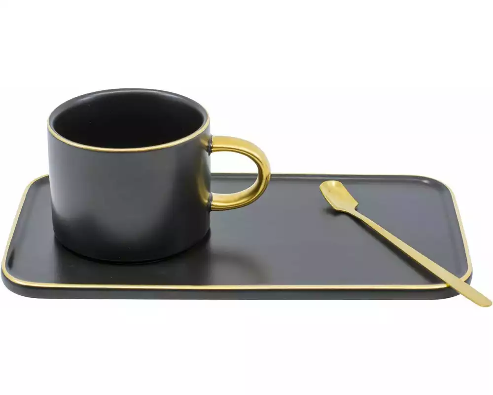 Kadastar Kaffeetasse Elegance 200 ml, 1 Stück, 3-teilig, Schwarz