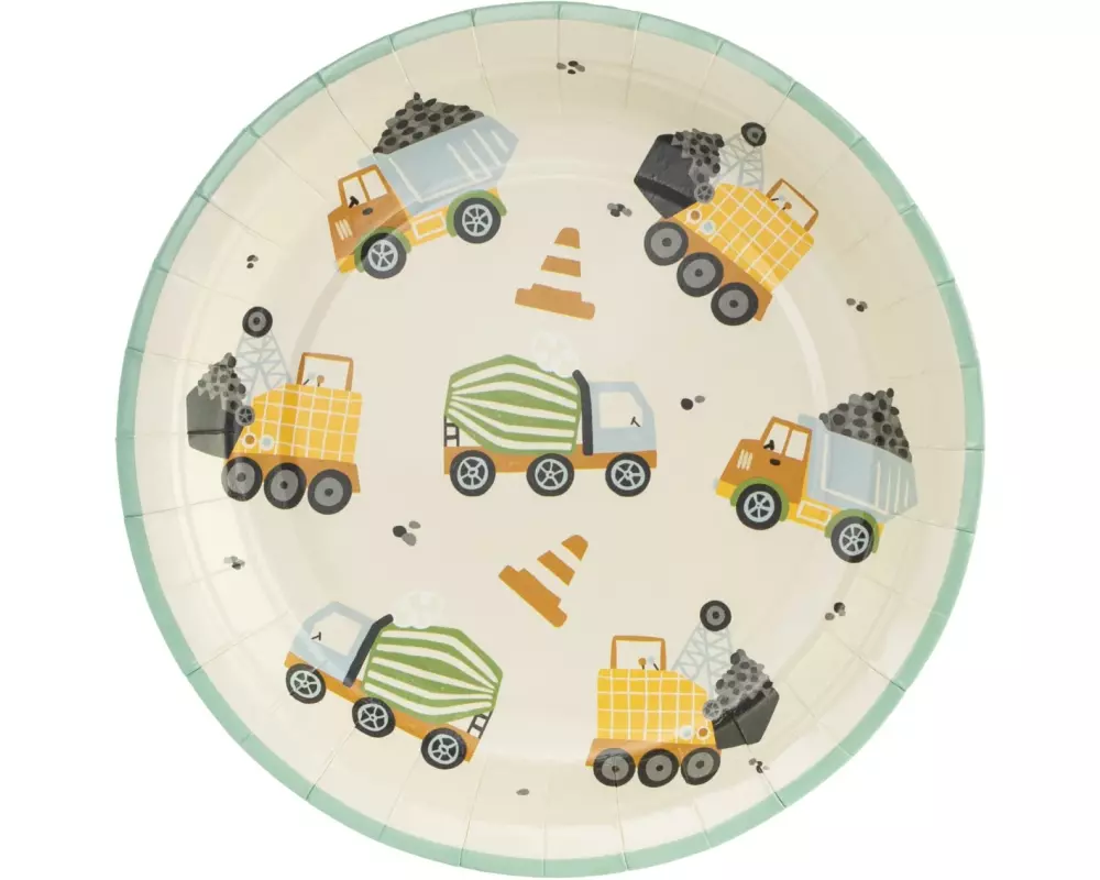 Partydeco Einwegteller Baufahrzeuge 18 x 18 cm, 6 Stück, Mehrfarbig