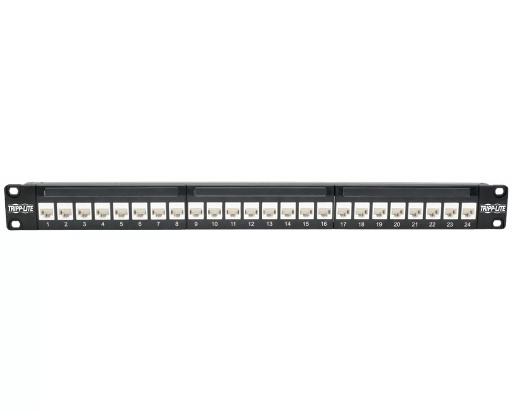 EATON TRIPPLITE 24-Port, 1U Rack-Mount, Cat6a, Feedthrough, Patch Panel, RJ45, Ethernet