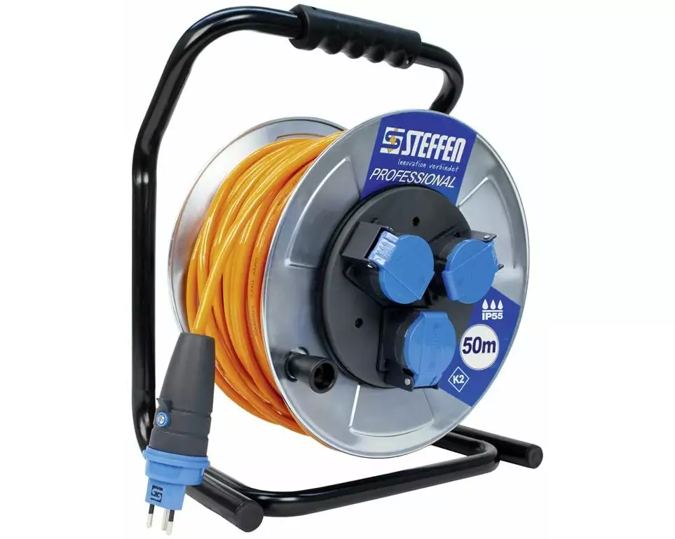 STEFFEN Kabelrolle Professional 50 m 3x T13, IP55, Silber