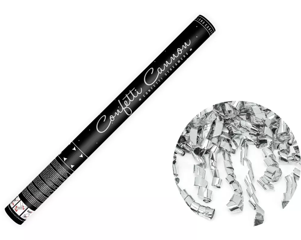 Partydeco Konfettikanone Schlangen Silber, 60 cm
