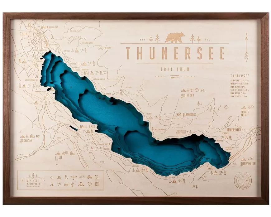 Swiss Wood Maps Bild Thunersee A3 33.5 x 45.5 cm, Holz