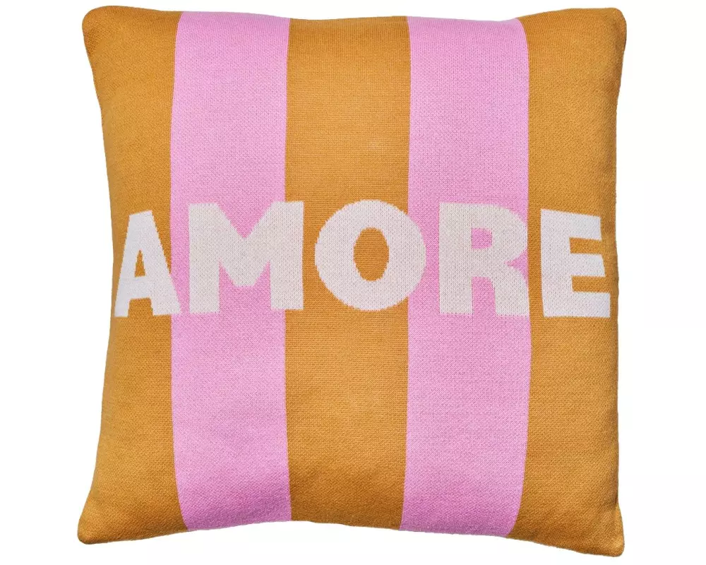 Chic Mic Gestricktes Baumwollkissen Amore 50 x 50 cm, Orange/Rosa