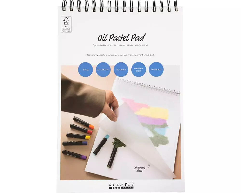 Creativ Company Malblock Ölpastellfarben-Pad A4, Weiss, 15 Blätter