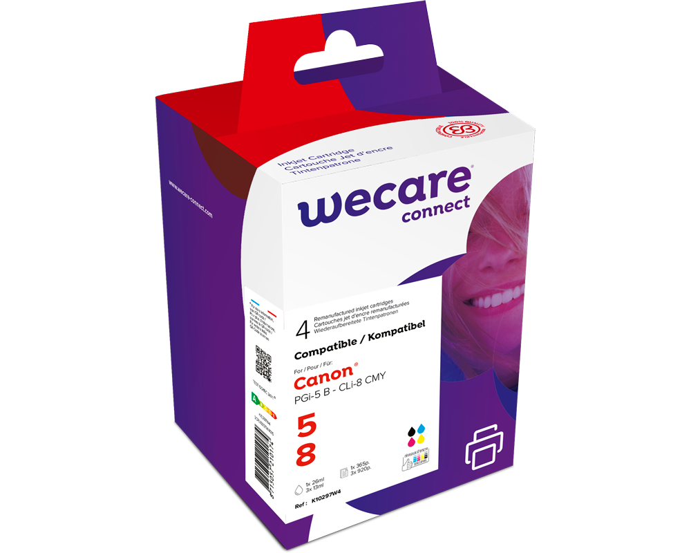 WECARE Multipack rebuilt BKCMY PGI5/CLI8WE z.Canon PIXMA iP5200 26/3x13ml
