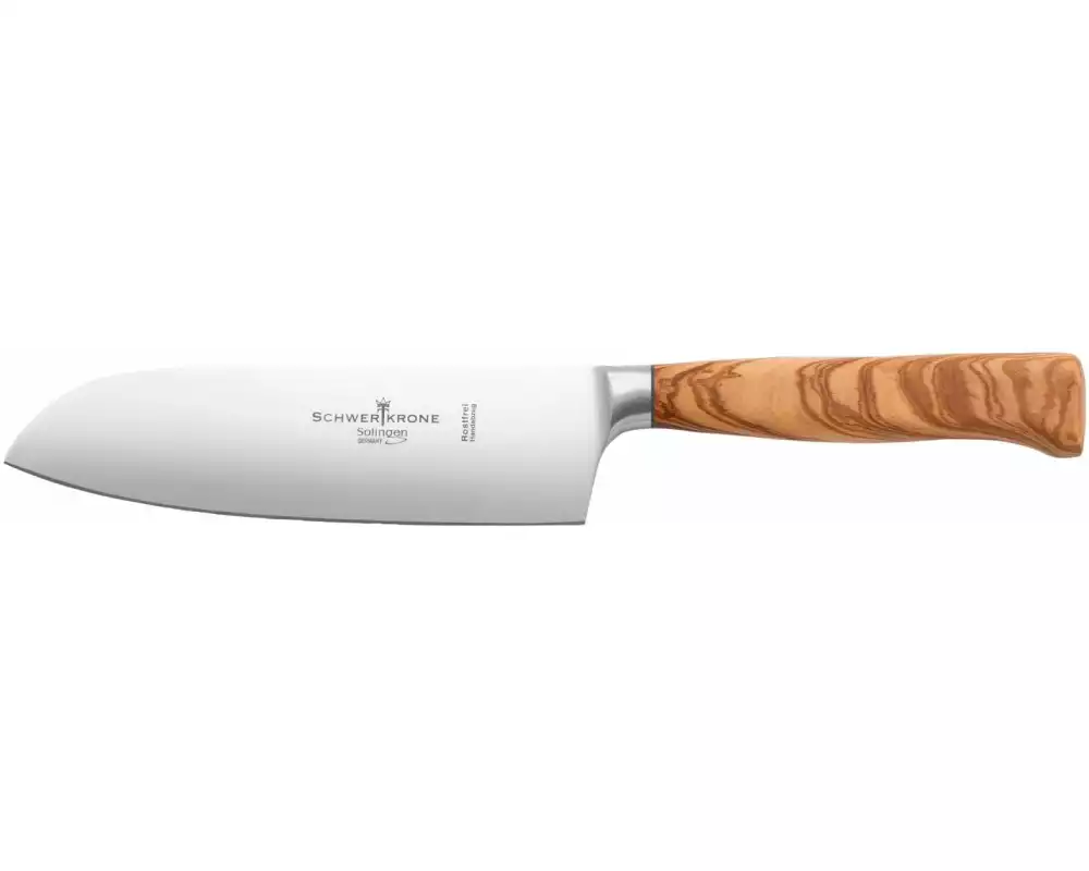 Schwertkrone Santoku Kochmesser 16 cm olivenholz Silber/Braun