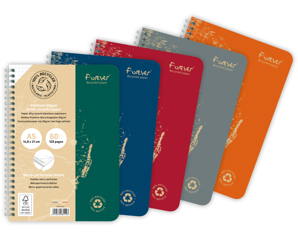 CLAIREFONTAINE Spiralheft FOREVER A5 68412C kariert, assoriert 60 Blatt