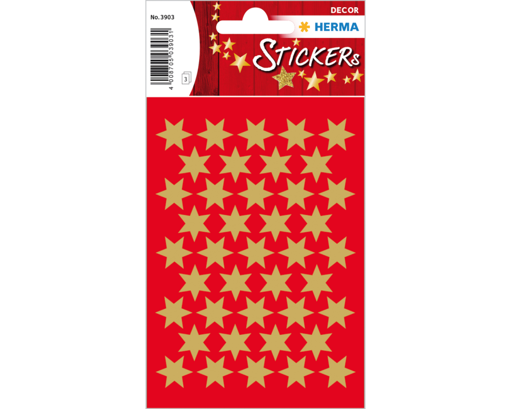 Herma Stickers Weihnachtssticker Sterne Gold, 3 Blatt / 123 Sticker