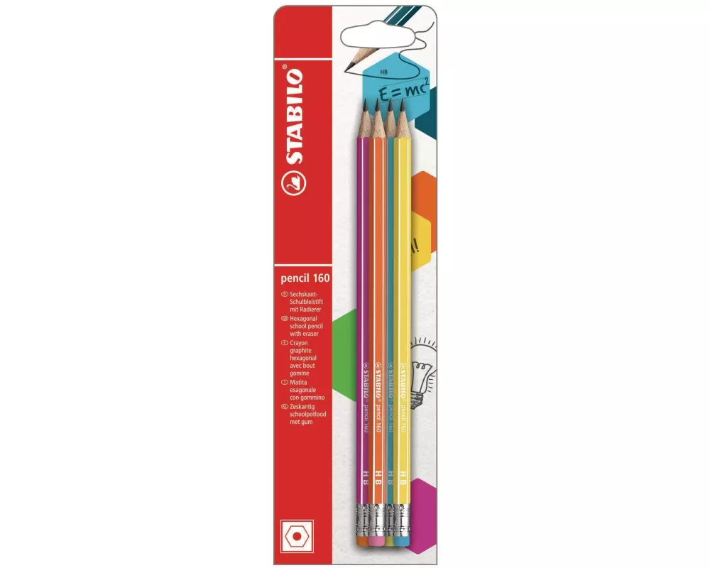 STABILO Bleistift 160 HB 4er Set mit Radierer