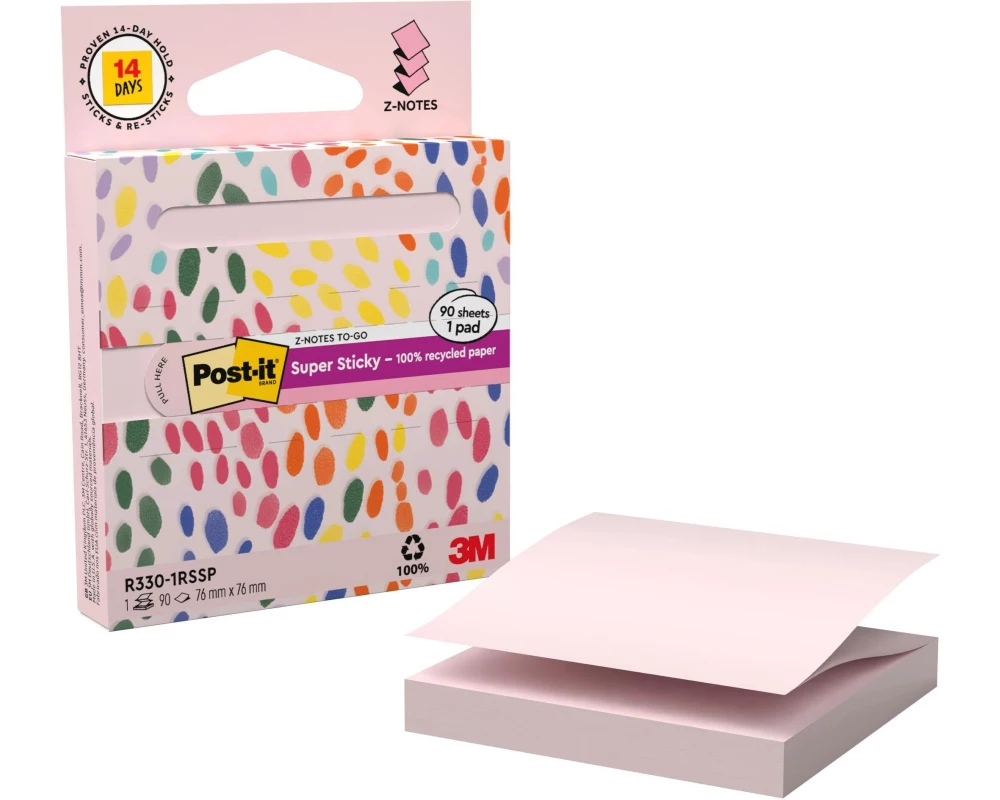 Post-it 3M Super Sticky Recycling Z-Notes Rosa