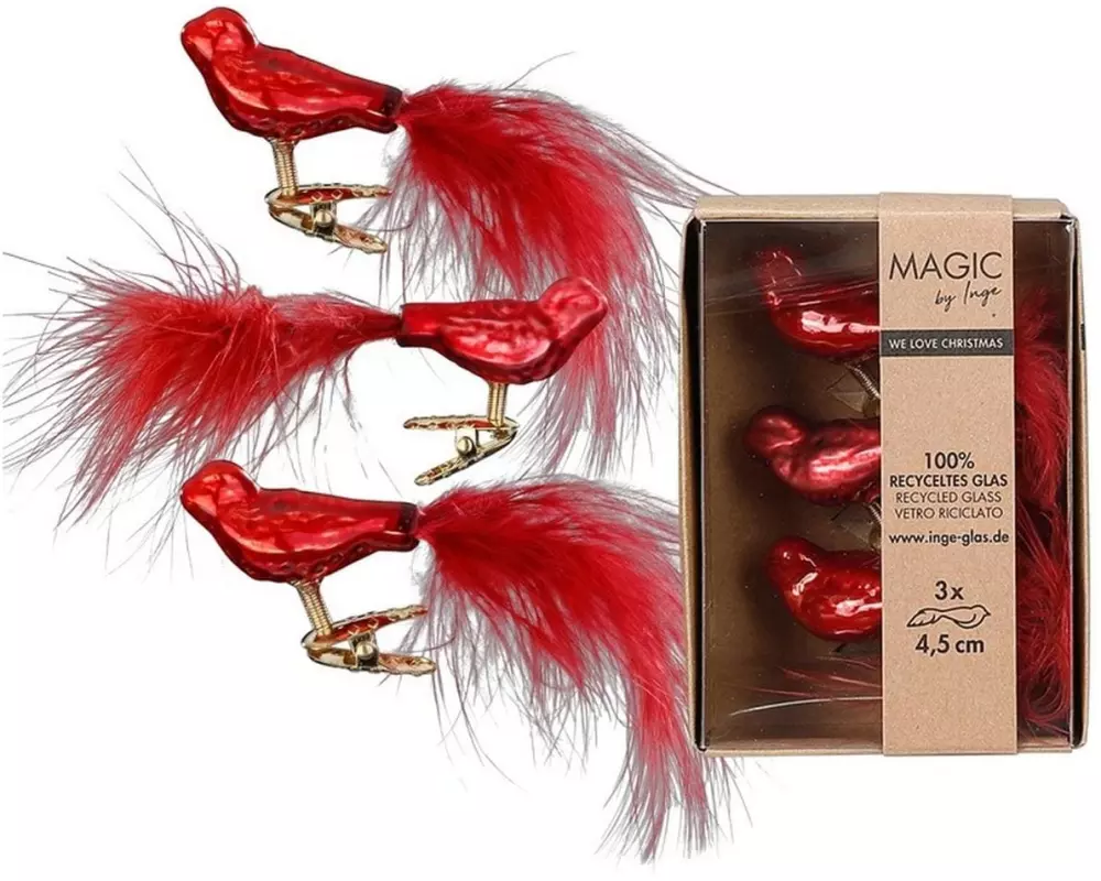 INGES CHRISTMAS DECOR Weihnachtskugel Vogel 4.5 cm Rot, 3 Stück