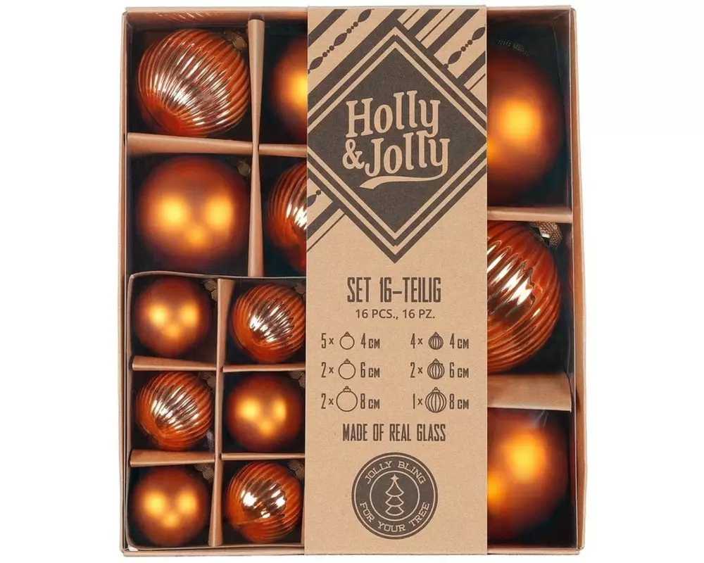 Holly & Jolly Weihnachtskugel Ambre Orange, 16 Stück