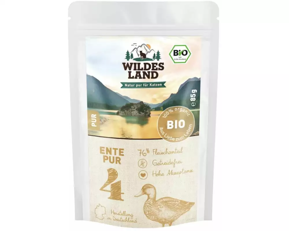 Wildes Land Nassfutter Adult BIO Ente PUR m. Lachsöl 85 g