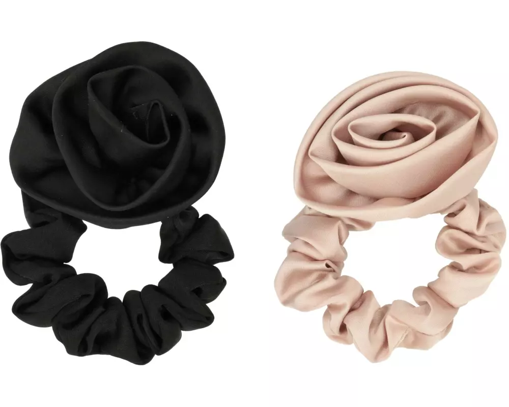 Trisa Accessoires Rose auf Scrunchie Set Schwarz/Beige