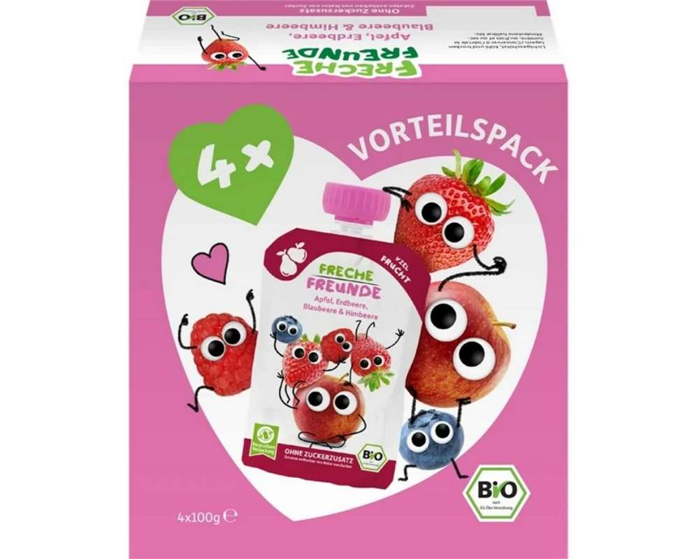 Freche Freunde Quetschbeutel Apfel, Erdbeere, Blaubeere, Himbeere 4 x 100 g