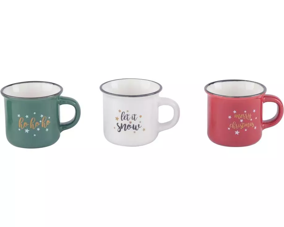 Dameco Tasse XMAS 70 ml, 3 Stück, Grün/Weiss/Rot