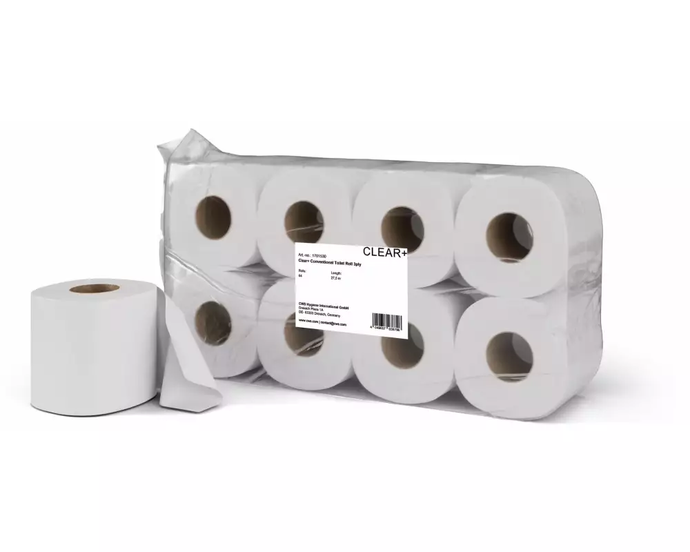 Clear+ by CWS Toilettenpapier Rollen, 3-lagig, Hellgrau