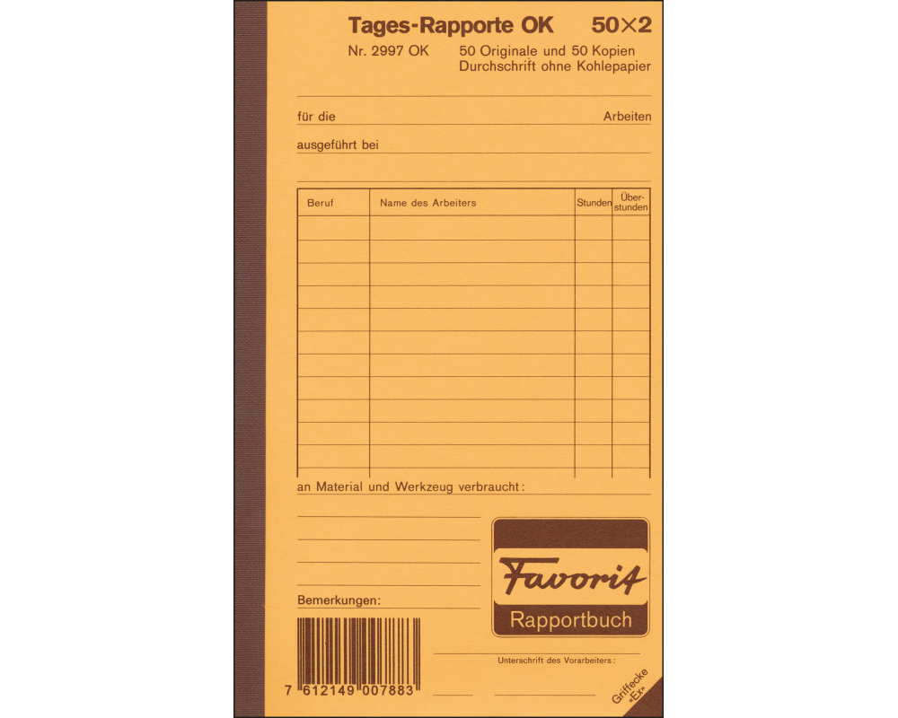 FAVORIT Tages-Rapport D 11,3x19cm 29970K weiss/weiss 50x2 Blatt