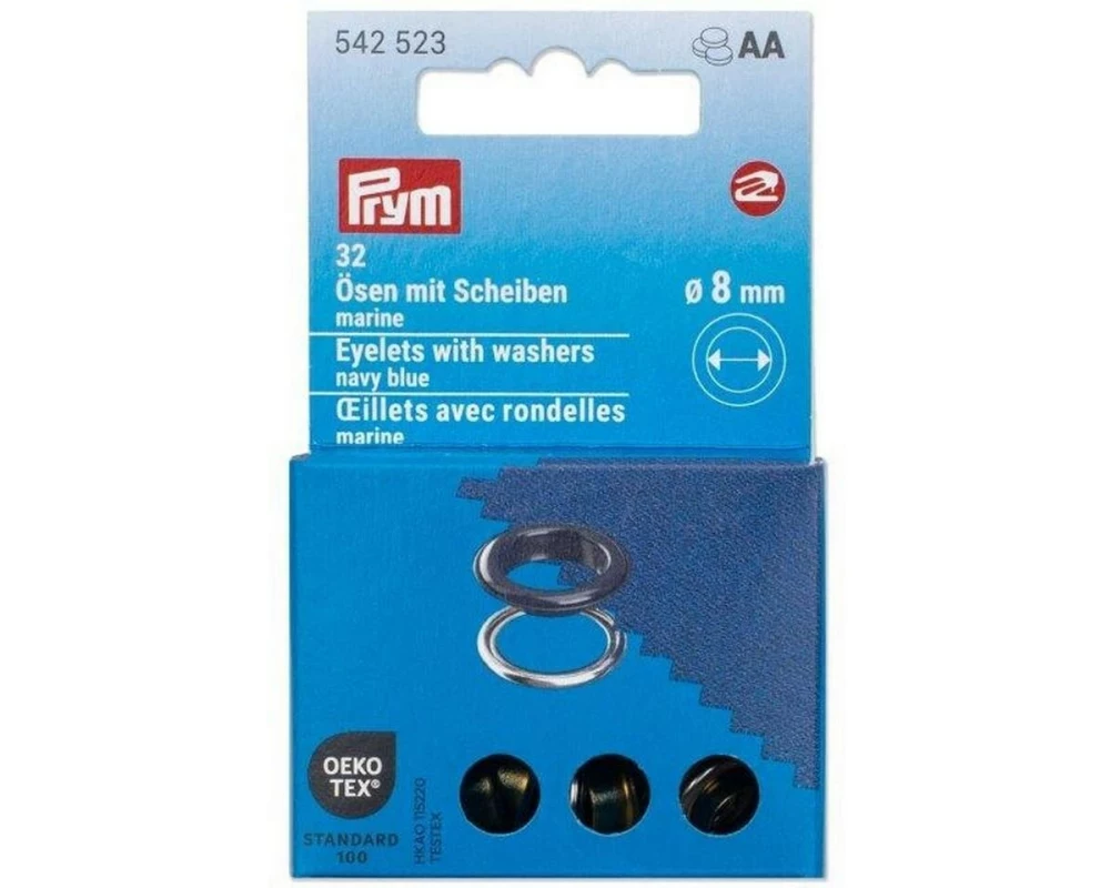 Prym Ösen mit Scheiben, 8 mm Marine, Silber