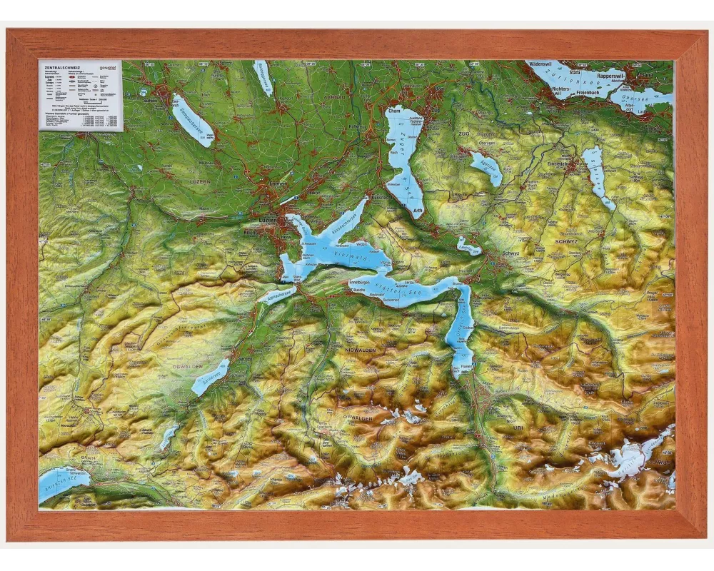 Relief Zentralschweiz klein 1:200.000 Holzrahmen