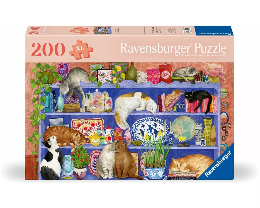 Feel Well & Puzzle - Katzen im Regal - Erwachsenenpuzzle mit 200 XL-Teilen und extra Bildvorlage