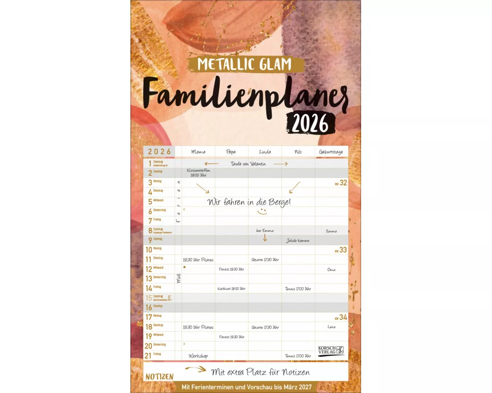 Familienplaner Metallic Glam 2026