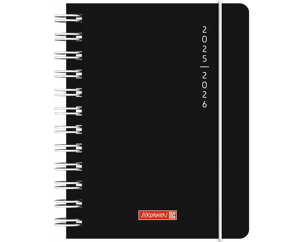 BRUNNEN Schülerkalender (2025/2026) "Plain Black", 1 Seite = 1 Tag, A6, 352 Seiten, PP-Umschlag, schwarz